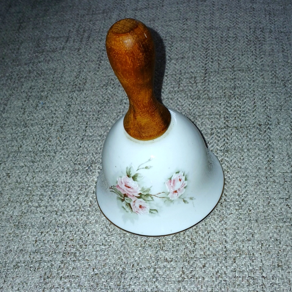 Vintage Schmidt Wooden Handled Floral Bell Porcelane